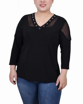 Stylish Dress Plus Size Long Sleeve Top With Mesh Insets