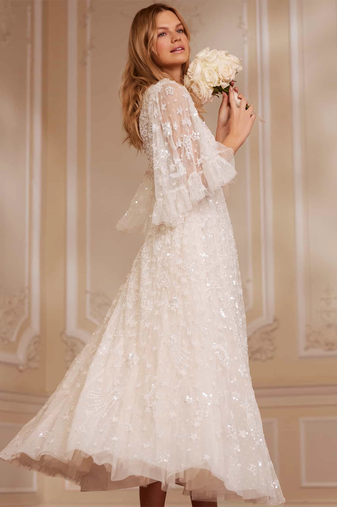 All-Season Comfort Lace-Trim Constellation Gloss Ankle Gown