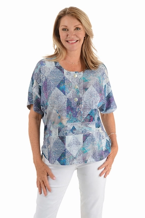 Maida Triple Button Short Sleeve Top Self Fabric Tie