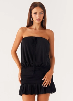 Only A Dream Strapless Mini Dress - Black Tailored Elegance Perfect Length