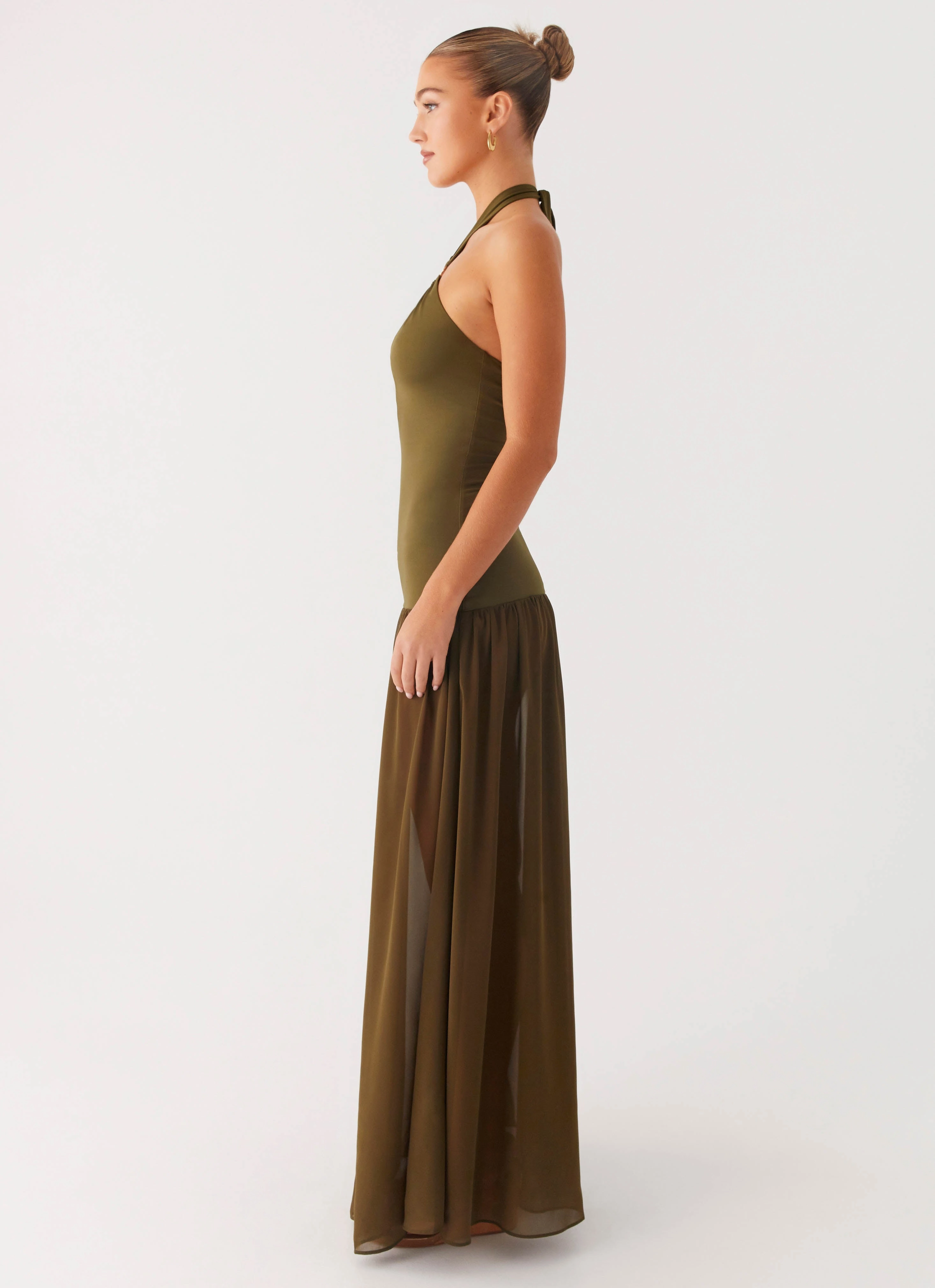 Cypress Kiss Maxi Dress - Khaki Formal Setting Daytime Mood