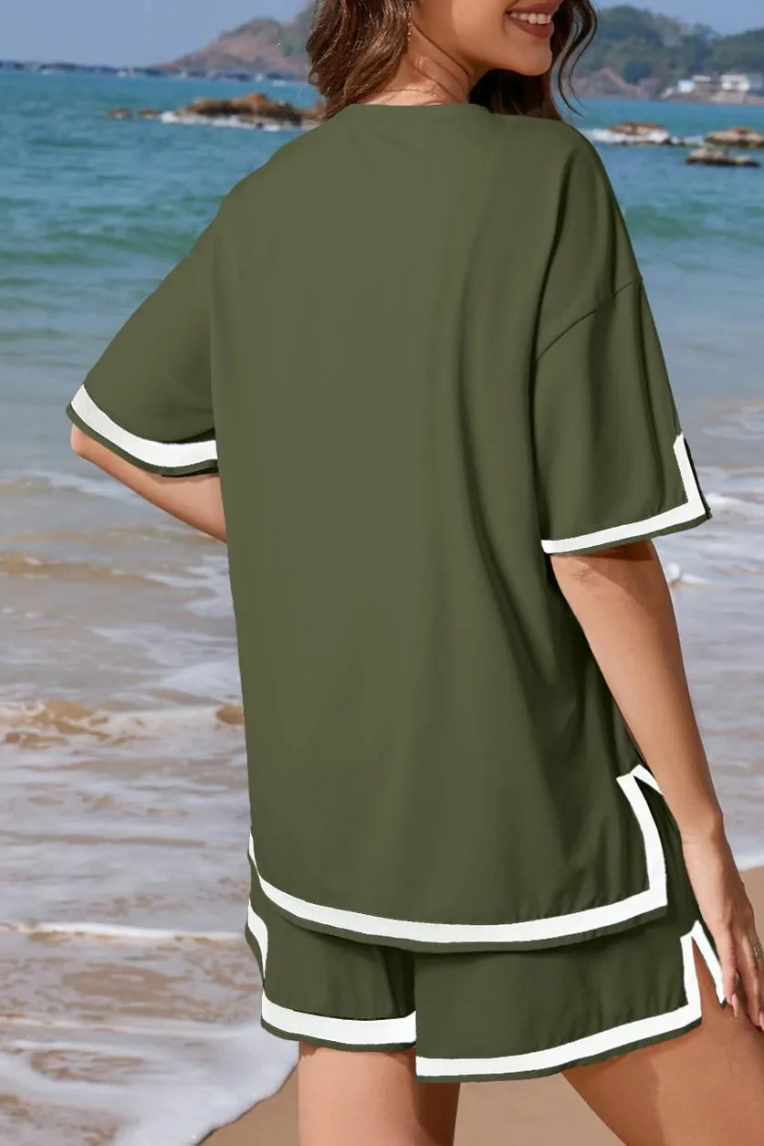 Contrast Trim Tee and Shorts Set