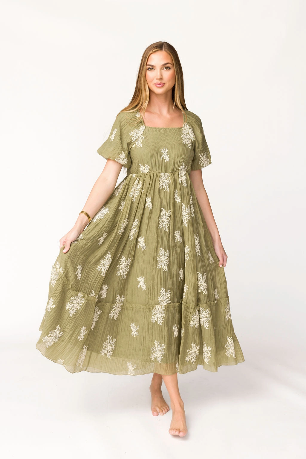 Hallie Embroidered Maxi Dress in Olive - Bump Friendly & Inclusive Sizing (S-3XL) *Final-Sale* Minimalist Style
