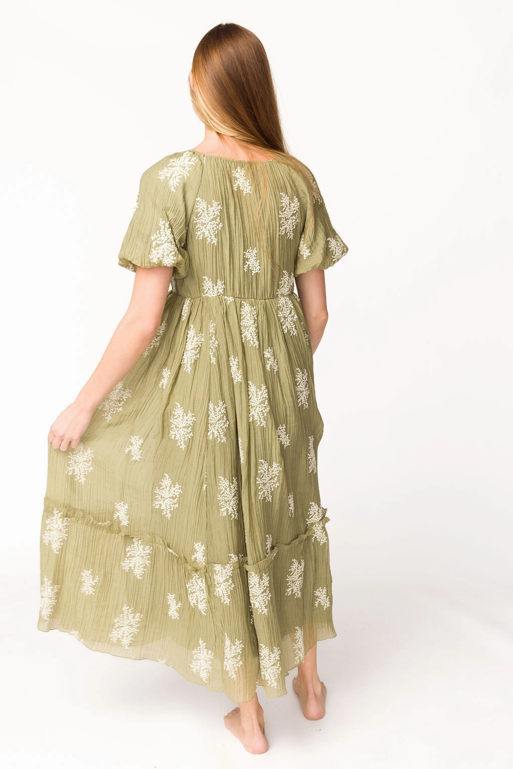 Autumn Mood Comfortable Cut Hallie Embroidered Maxi Dress in Olive - Bump Friendly & Inclusive Sizing (S-3XL) *Final-Sale*