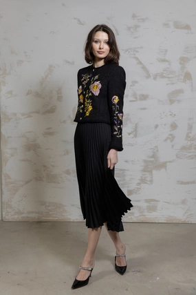 Blossom Floral Blazer Stretch Knit Material LayeredPanel