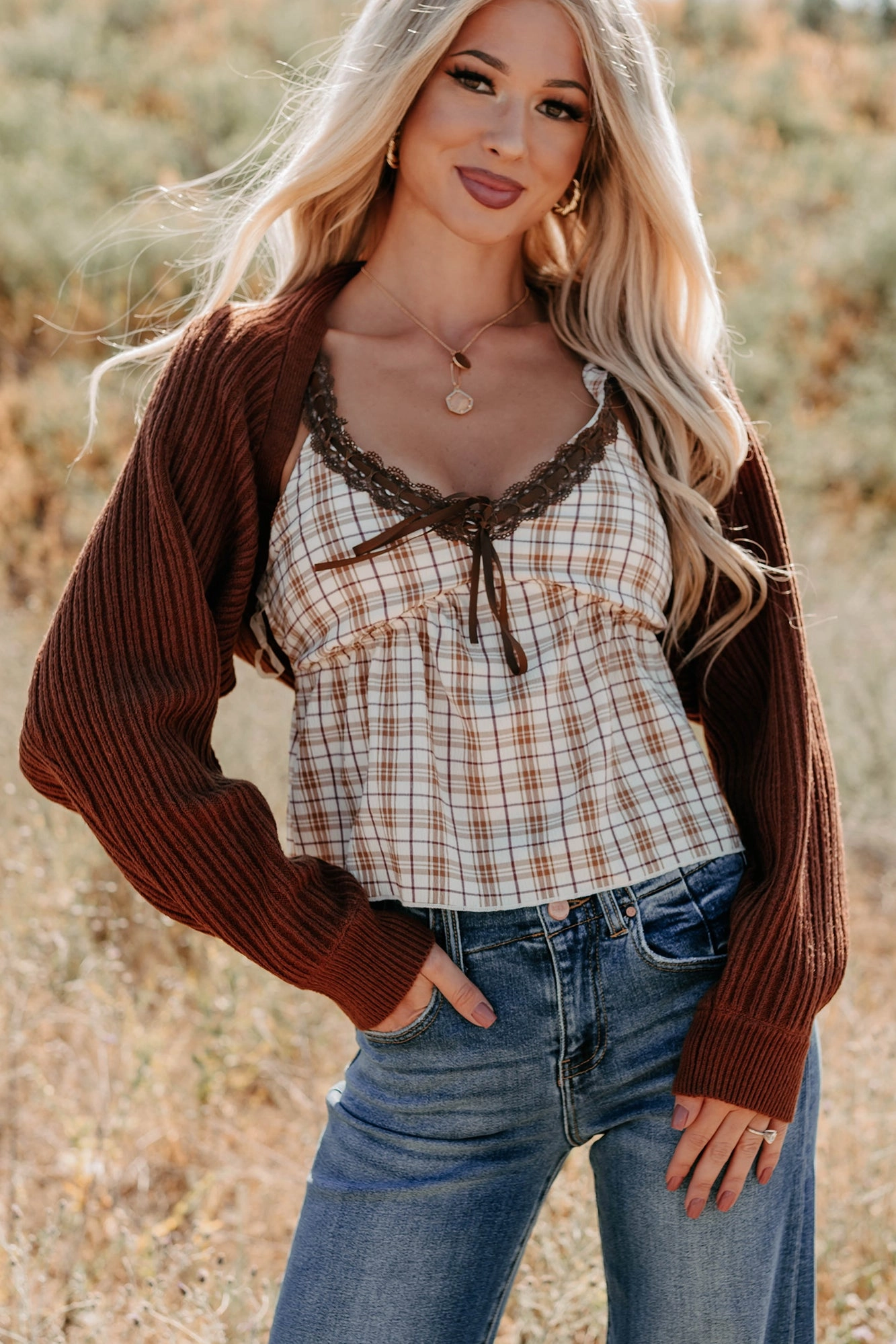 NonToxic Certification TactileWeave Toasted Coconut Season Bolero Shrug Cardigan (Chestnut)