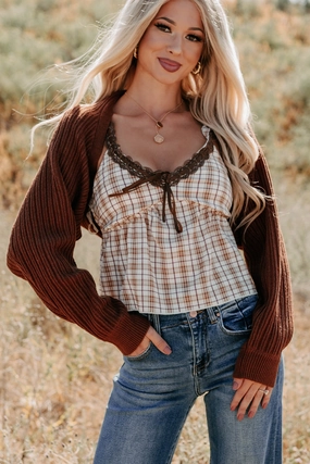 Toasted Coconut Season Bolero Shrug Cardigan (Chestnut) Light Deflection Fabric ReinforcedEdges