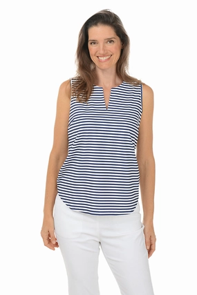 Navy Striped UPF50  Split Neck Sleeveless Top Thermal Insulation ReflectiveDetails