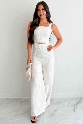 Days Like This Striped Cut-Out Jumpsuit (Oatmeal) Versatile Layering Reflective Accent Trim