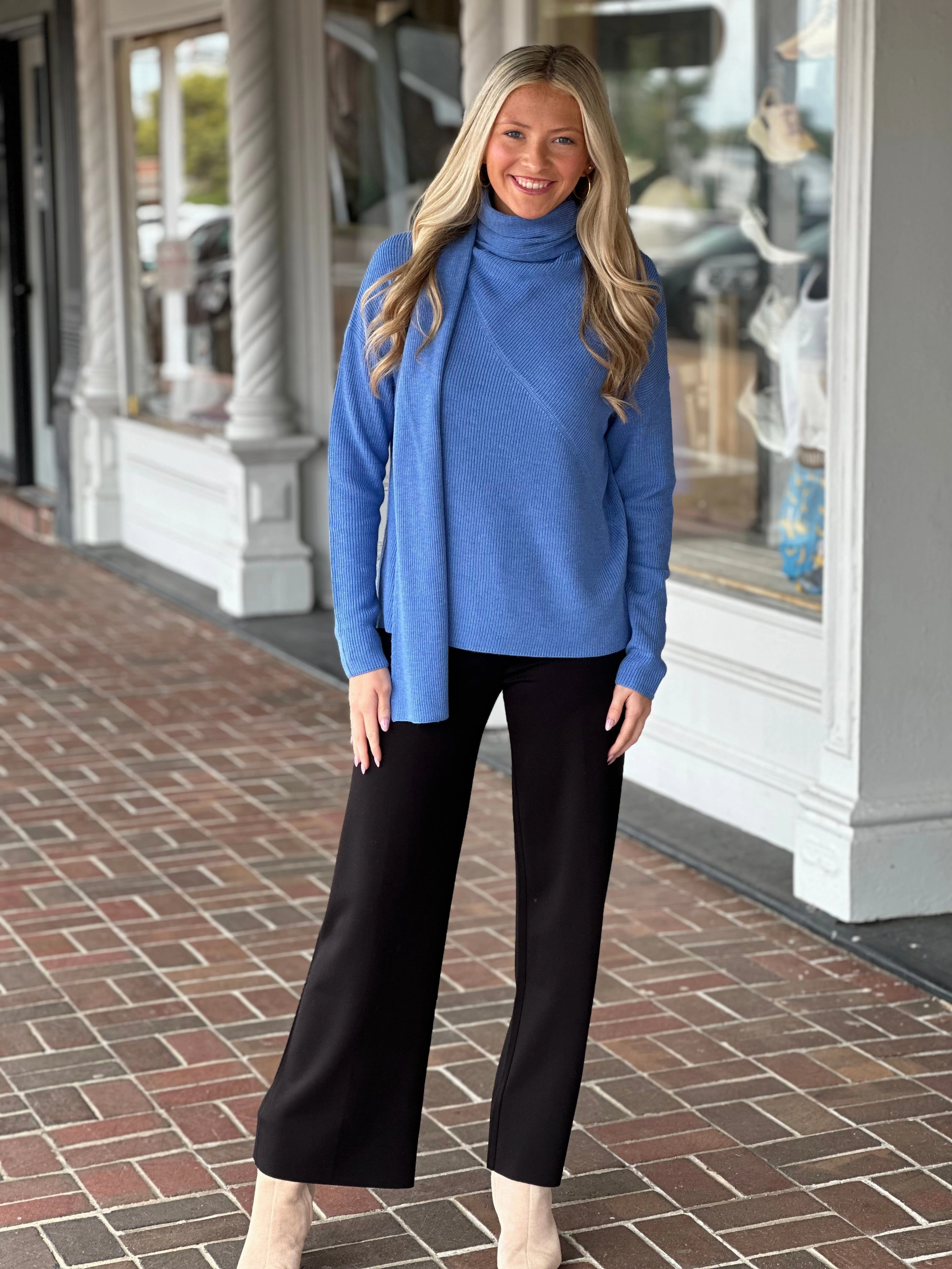 Compact Weave Fabric Anti Slip Shoulder Padding Elliott Lauren Long Sleeve Cable Knit Blue Sweater