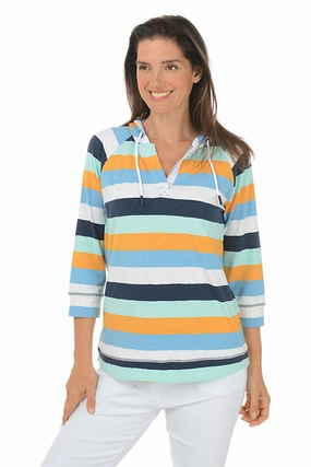 LowProfileSeams Pocket Reinforcement Sunlight Striped 3/4 Sleeve Hoodie