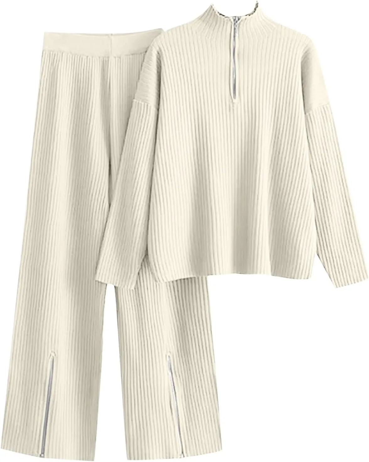 cooki Womens Pajama Sets 2 Piece Ribbed Knit Long Sleeve Tops and Pants Sleepwear Lounge Set Loose Fit Pjs Set Plus Size