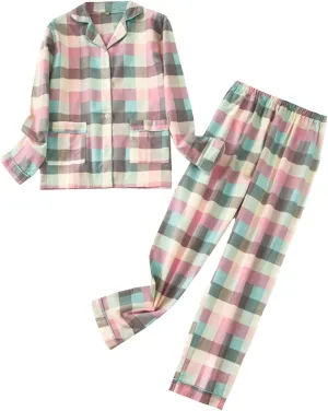 cooki Women's Pajama Sets Lounge Sets for Women Rabbit Print Cute Pajamas Set Button Up Long Sleeve Top and Pants Nightwear