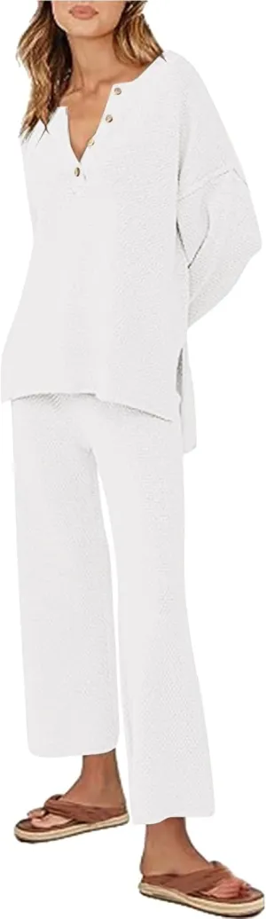 cooki Women's Pajama Sets Women 2 Piece Outfits Oversized Knit Loungewear Slouchy Sweater Set Fashion Matching Lounge Sets