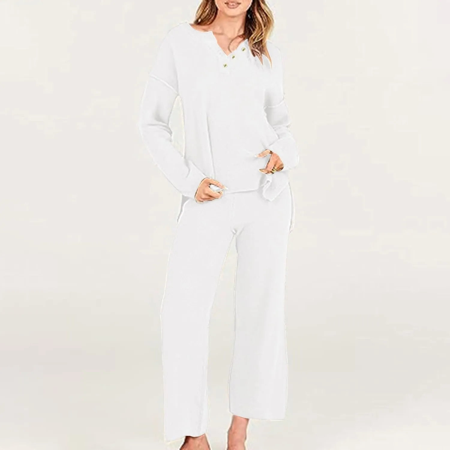 cooki Women's Pajama Sets Women 2 Piece Outfits Oversized Knit Loungewear Slouchy Sweater Set Fashion Matching Lounge Sets