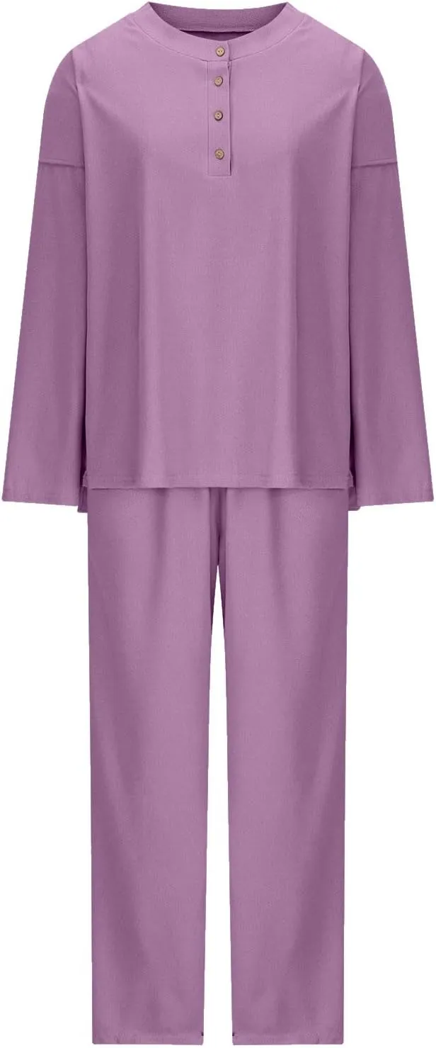 cooki Women's Pajama Sets Women 2 Piece Outfits Oversized Knit Loungewear Slouchy Sweater Set Trendy Matching Lounge Sets