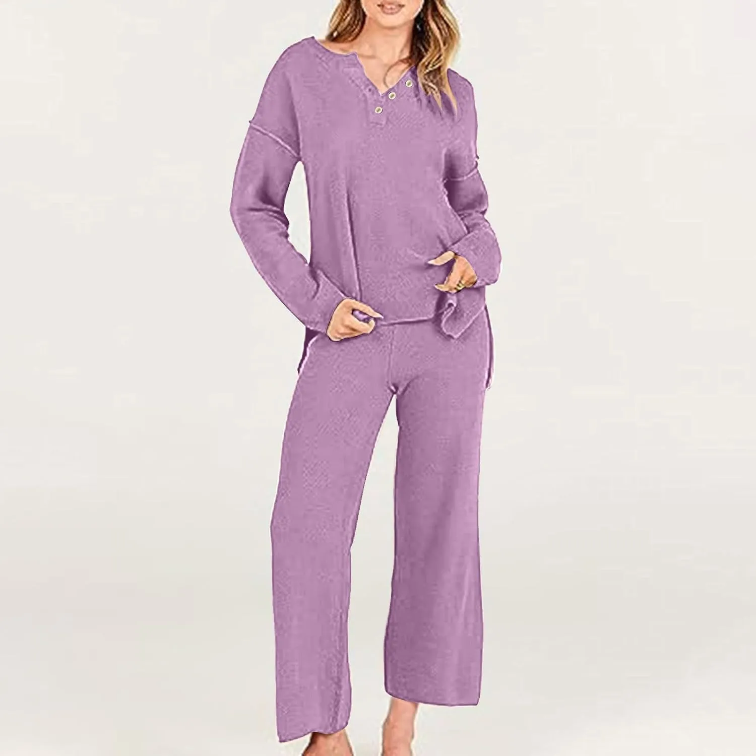 cooki Women's Pajama Sets Women 2 Piece Outfits Oversized Knit Loungewear Slouchy Sweater Set Trendy Matching Lounge Sets