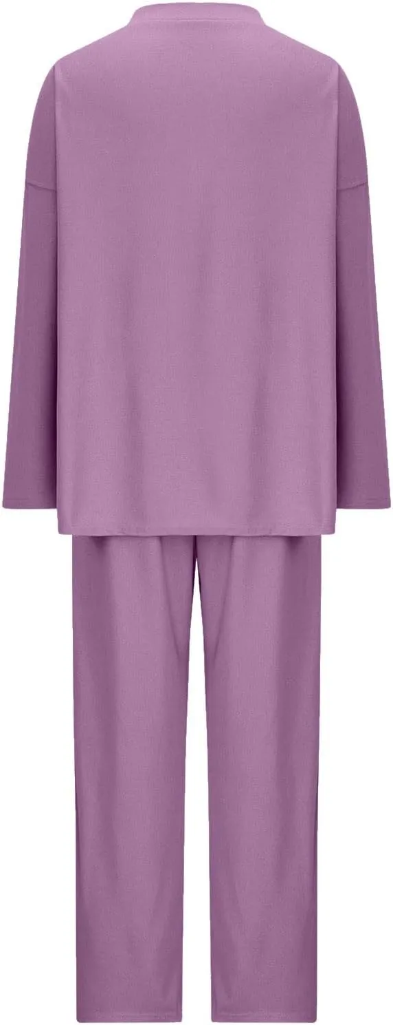 cooki Women's Pajama Sets Women 2 Piece Outfits Oversized Knit Loungewear Slouchy Sweater Set Trendy Matching Lounge Sets