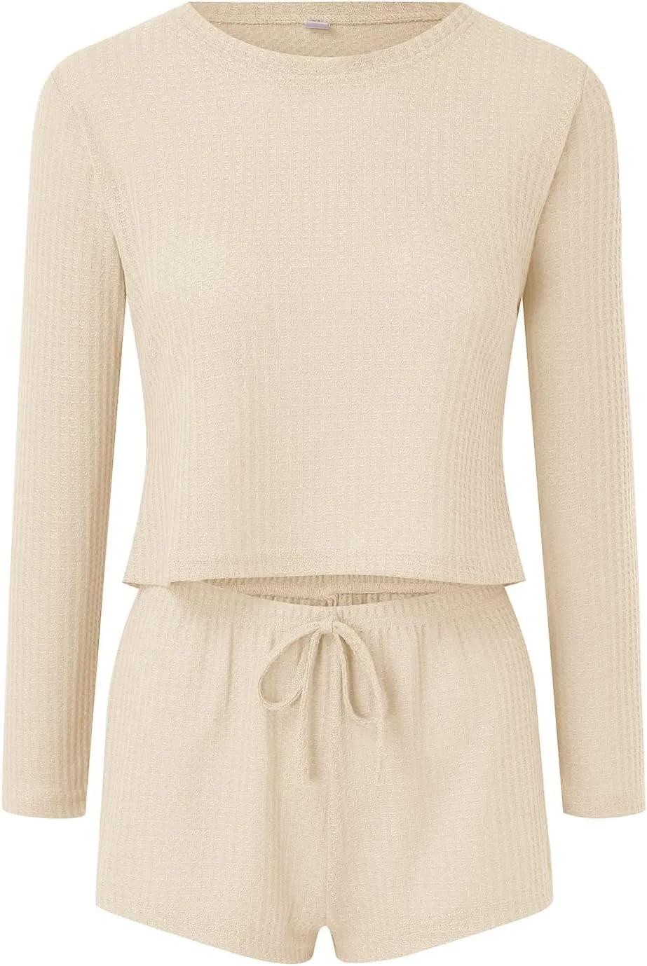 cooki Women's Pajama Sets Womens 2 Piece Lounge Sets Ribbed Knit Long Sleeve Pullover Top and Shorts Sleepwear Loungewear Set