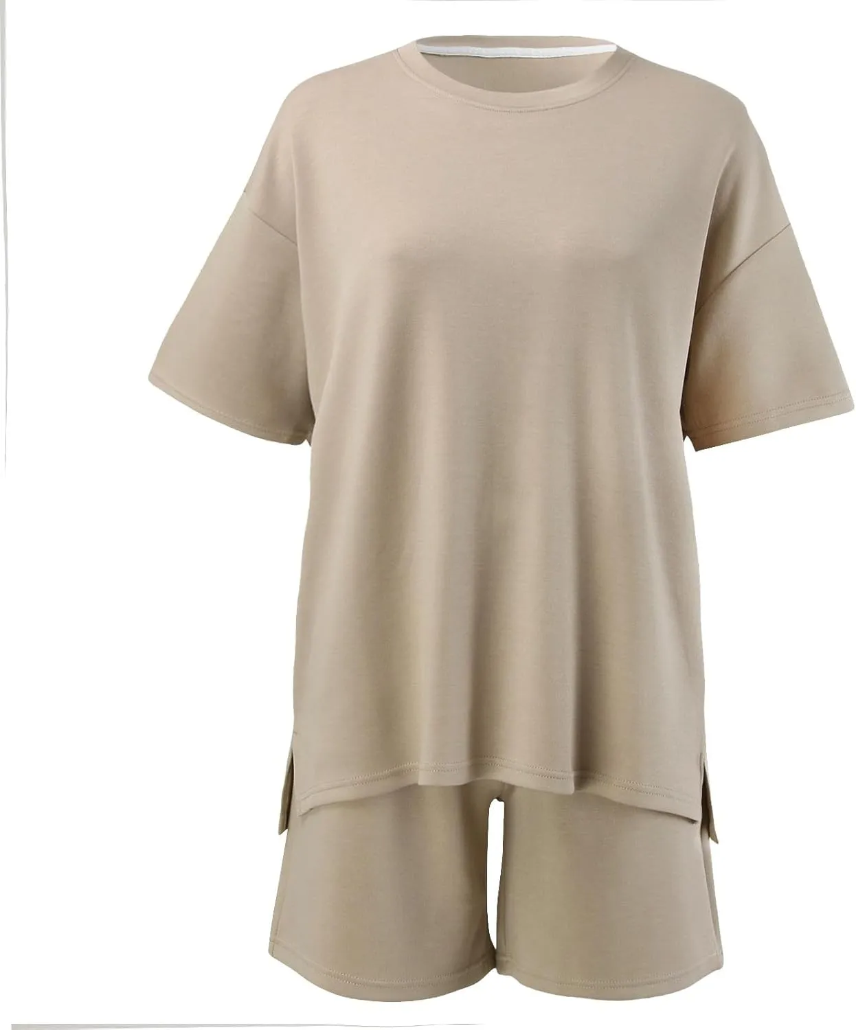 cooki Women's Pajama Sets Womens 2 Piece Lounge Sets Ribbed Knit Short Sleeve Pullover Top and Shorts Loose Sleepwear Set