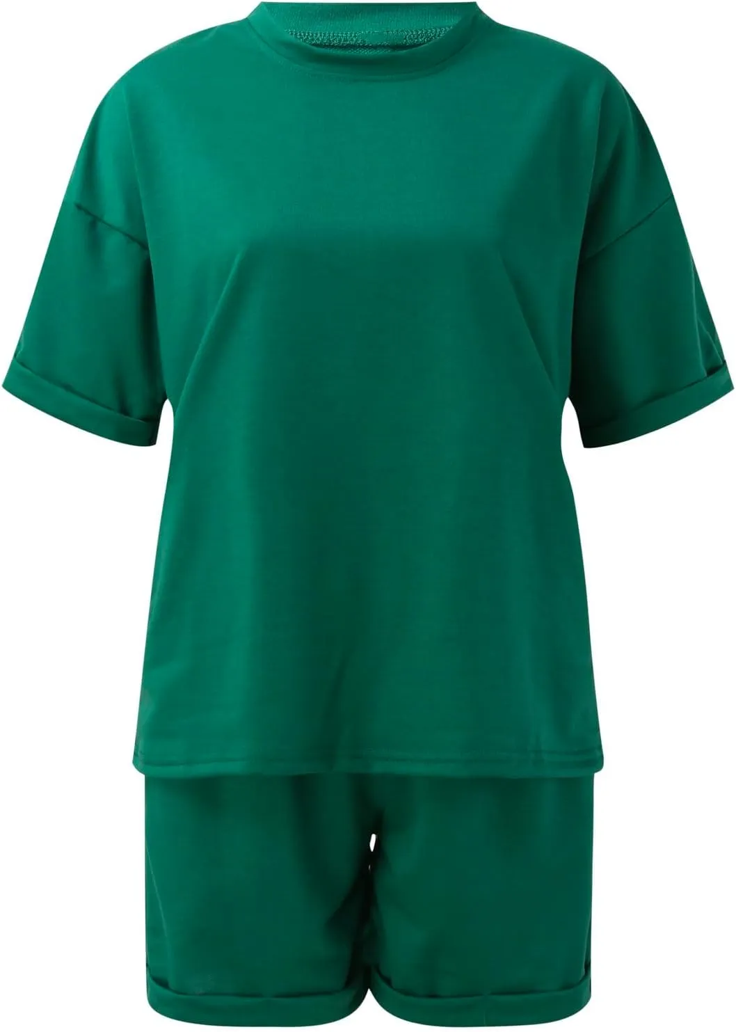 cooki Women's Pajama Sets Womens 2 Piece Lounge Sets Ribbed Knit Short Sleeve Pullover Top and Shorts Sleepwear Loungewear