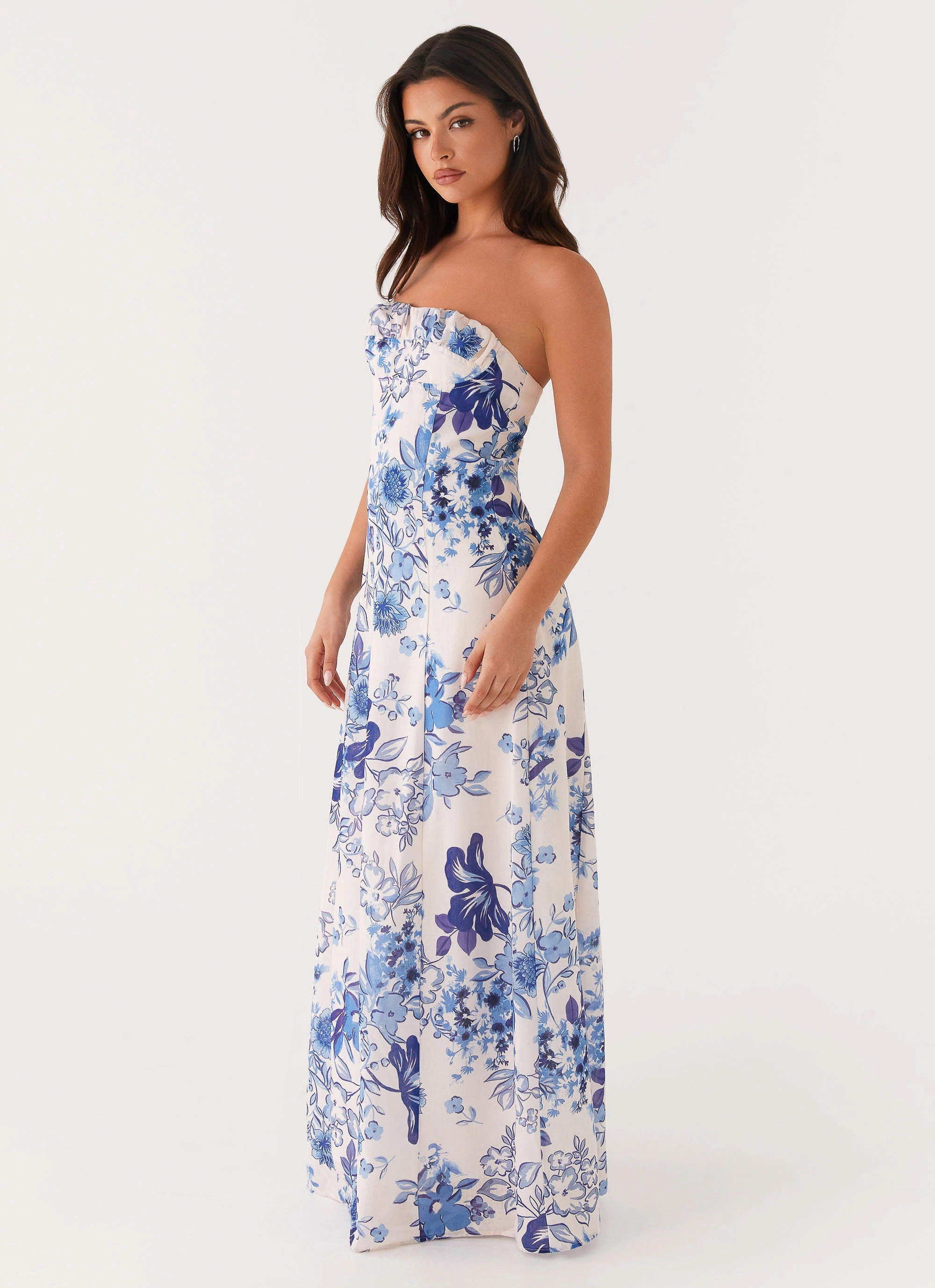 Romantic Mood Japan Cool Tayla Linen Maxi Dress - Serene Sky Floral