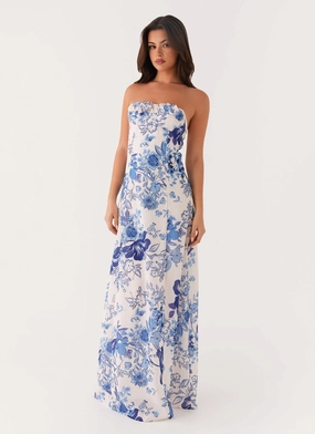 Classic Layering Tayla Linen Maxi Dress - Serene Sky Floral