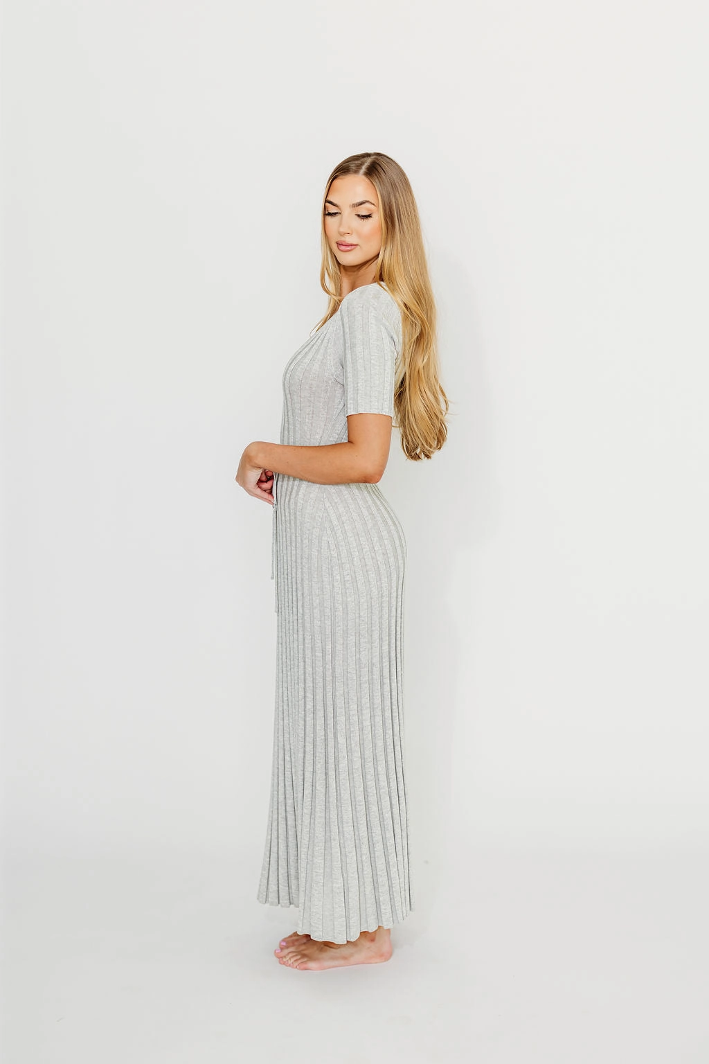 Relaxed-fit gown Printed-Fabric Oakley Ribbed Maxi Dress in Heather Grey -Bump Friendly *Final-Sale*
