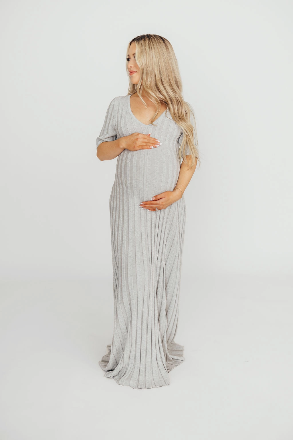 Flattering Waist Design Fashionable appearance Oakley Ribbed Maxi Dress in Heather Grey -Bump Friendly *Final-Sale*