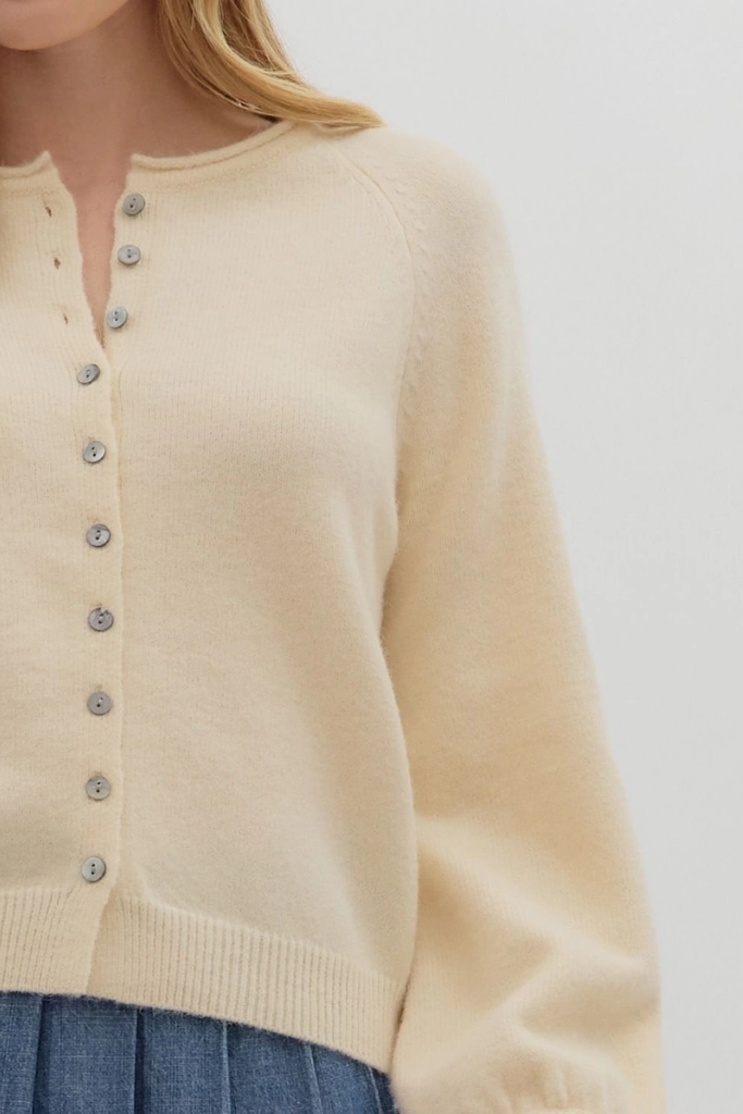 Coraline Soft Cardigan Sweater in Cream Durable Reinforced Shoulders AntiPillTreatment