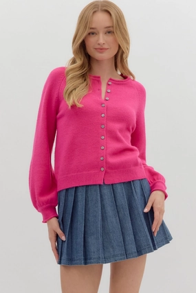 Yarn Dye Stripe Coraline Soft Cardigan Sweater in Pink