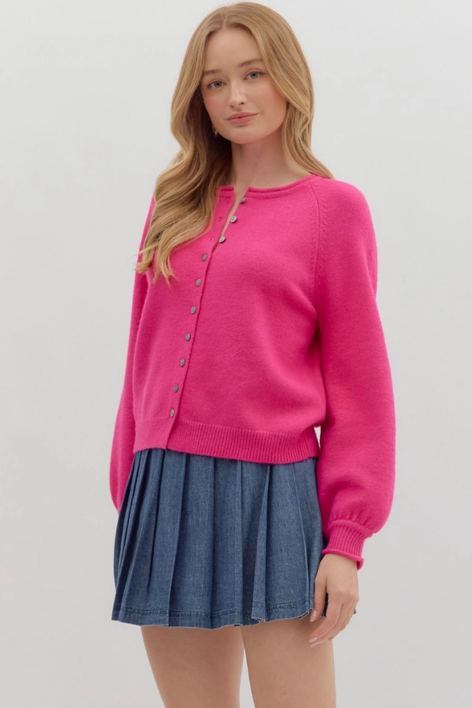 PolyesterBlend Fade Resistant Dye Coraline Soft Cardigan Sweater in Pink