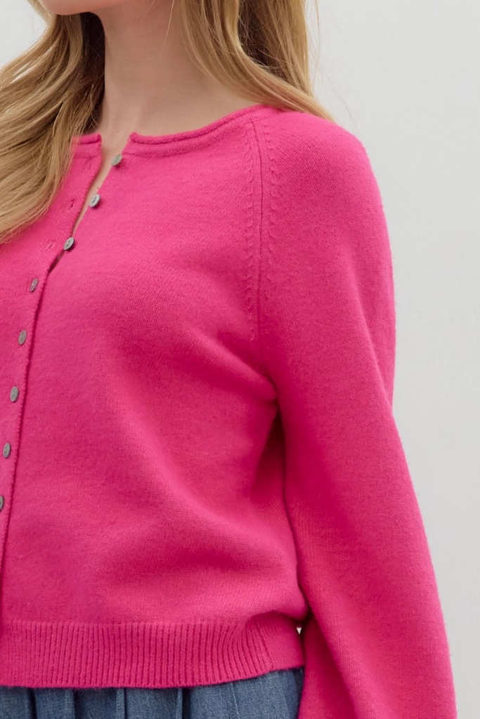 Coraline Soft Cardigan Sweater in Pink V-neck Blouse