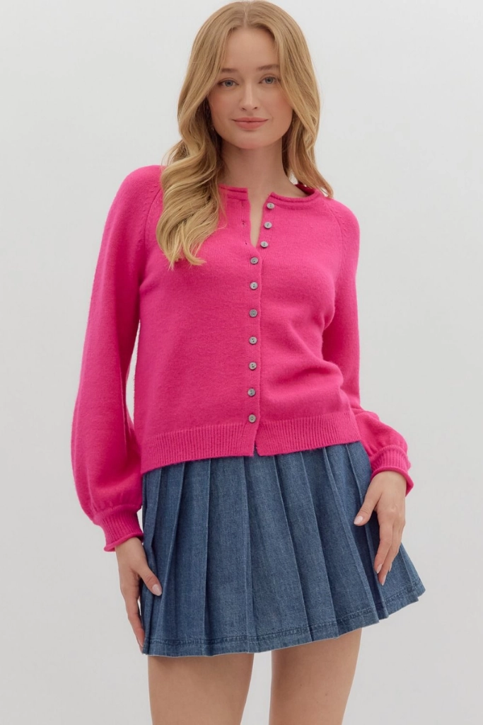 Yarn Dye Stripe Coraline Soft Cardigan Sweater in Pink