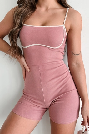 Easy Layer ArticulatedJoints Chic Alternative Ribbed Contrast Seam Romper (Mauve/Cream)