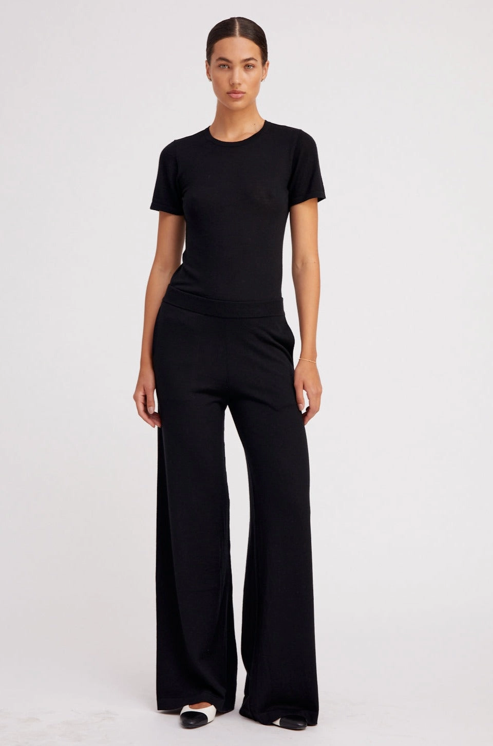Flexible Layer Fit Full Flex Black Ultra Fine Cashmere Wide Leg Pants
