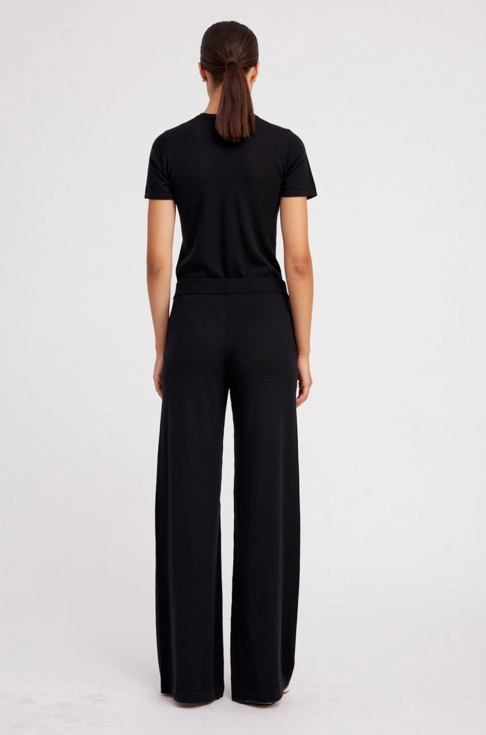 NonBindingWaistline Denim finish Black Ultra Fine Cashmere Wide Leg Pants