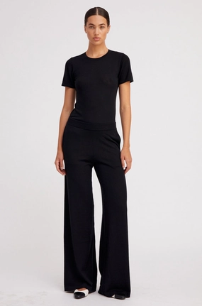 Flexible Layer Fit Full Flex Black Ultra Fine Cashmere Wide Leg Pants