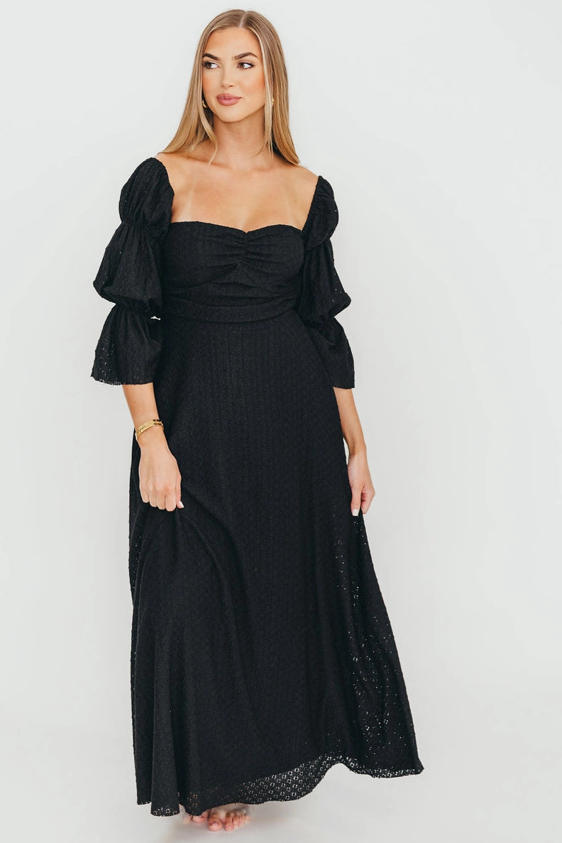 Corrine Tiered Sleeve Maxi Dress with Pockets in Black - Bump Friendly Fashionable appearance