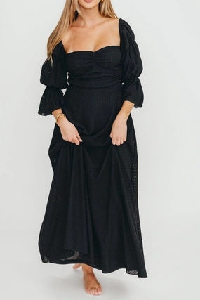 Fashion Essential Corrine Tiered Sleeve Maxi Dress with Pockets in Black - Bump Friendly