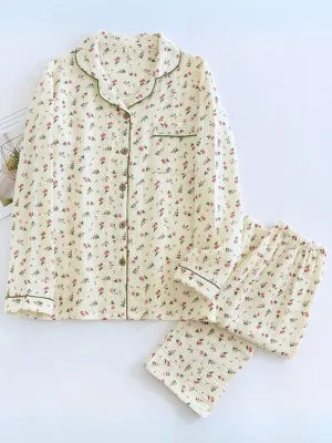 Cotton Cherry Print Long Sleeve Pajama Set