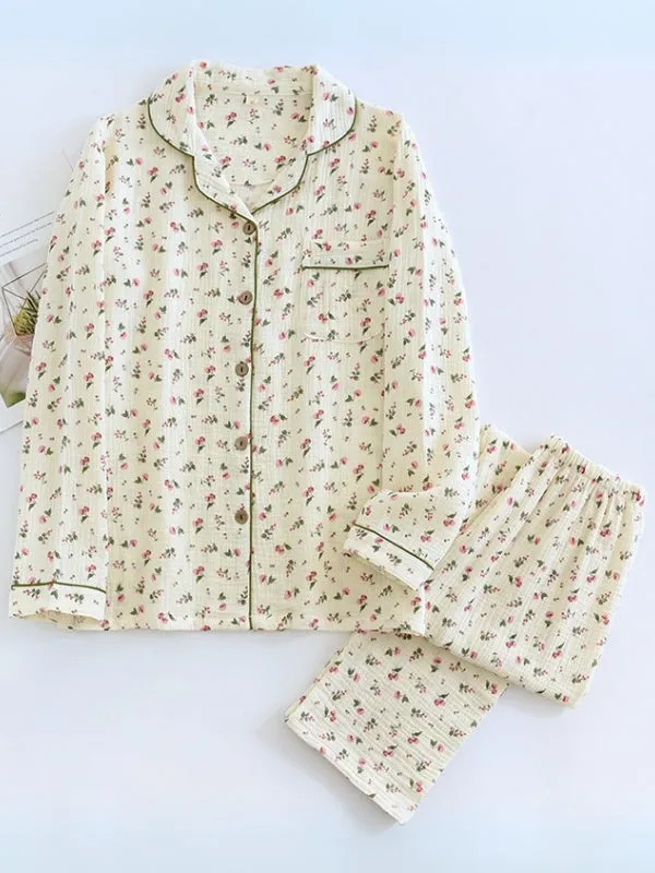Cotton Cherry Print Long Sleeve Pajama Set