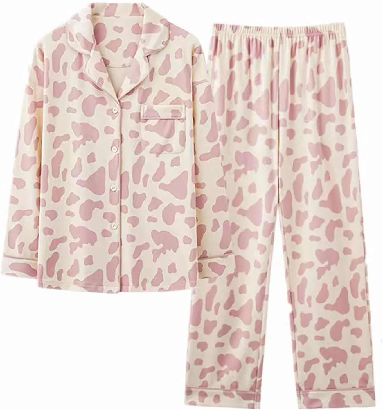 Cotton Cute Pajama Sets For Women Fall Casual Pajamas Comfy Button Up Plus Size Pajamas Long Sleeve V Neck Pajama Set