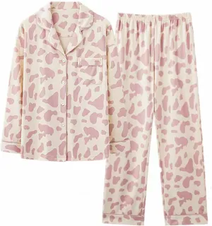 Cotton Cute Pajama Sets For Women Fall Casual Pajamas Comfy Button Up Plus Size Pajamas Long Sleeve V Neck Pajama Set
