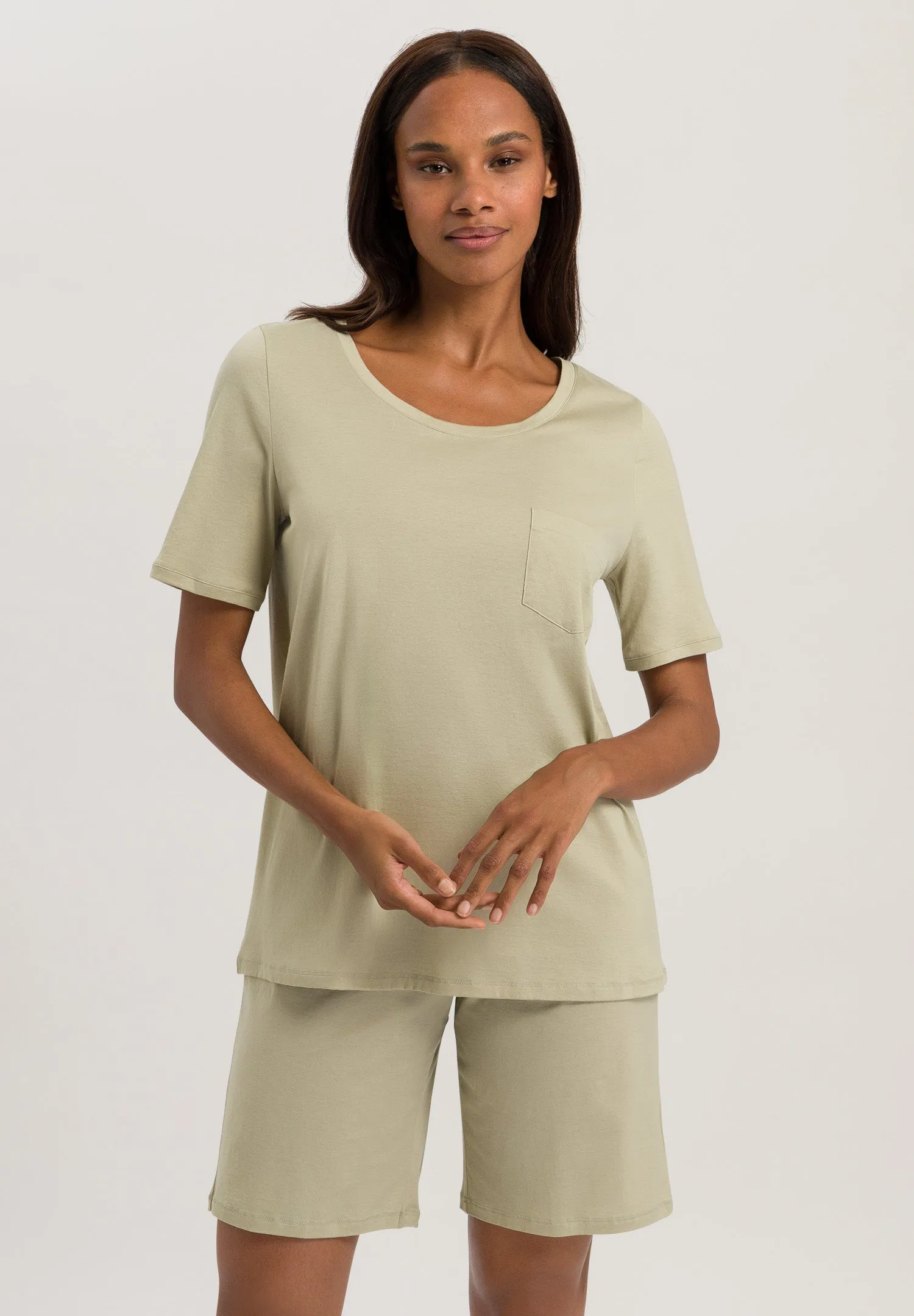 Cotton Deluxe Round Neck Pajama Set | Moss Green 74968-2720