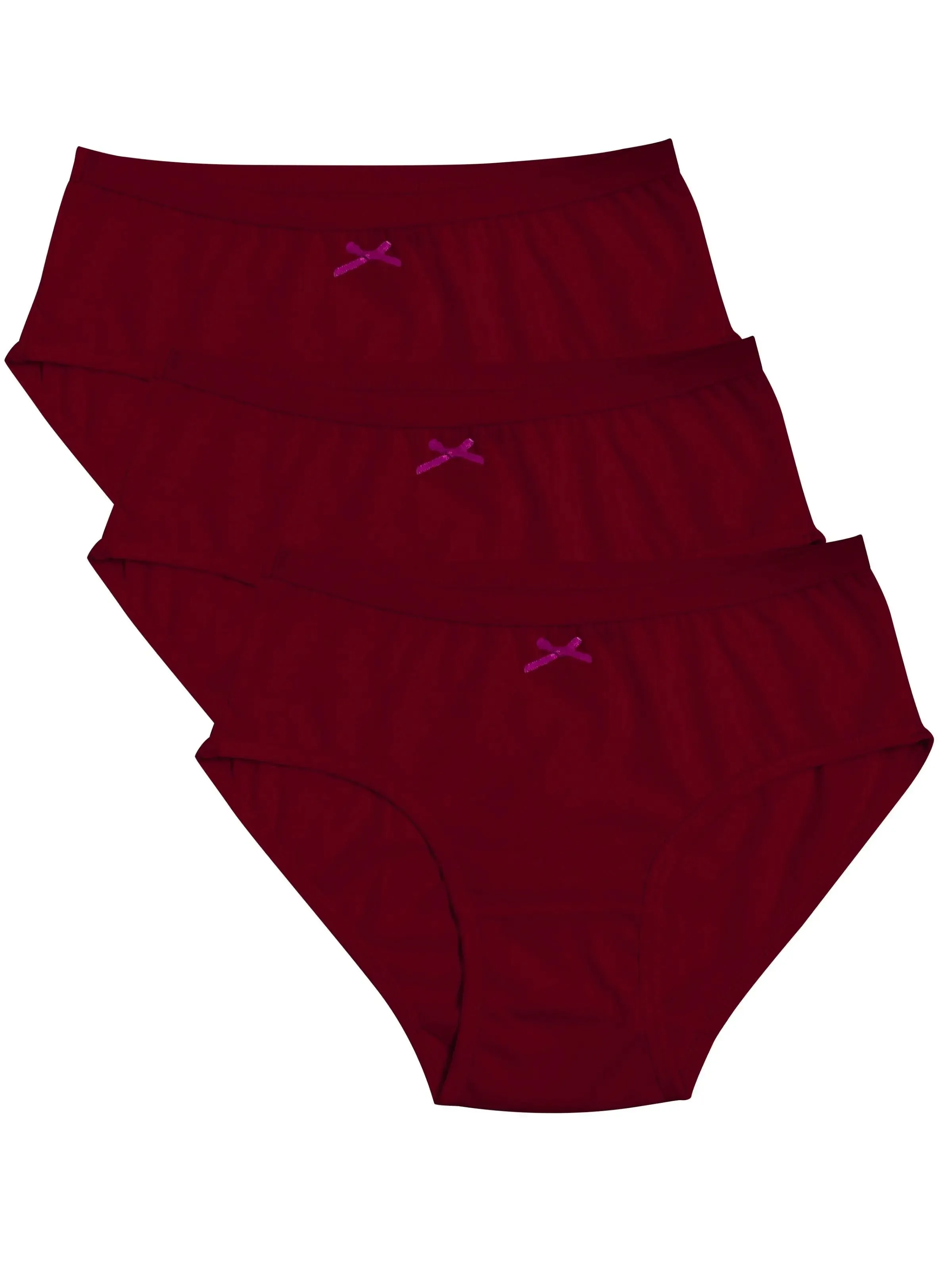 Cotton Hipster Briefs For Girl | Breathable | Elasticated Waistband | Maroon Solid Panties Pack Of 3