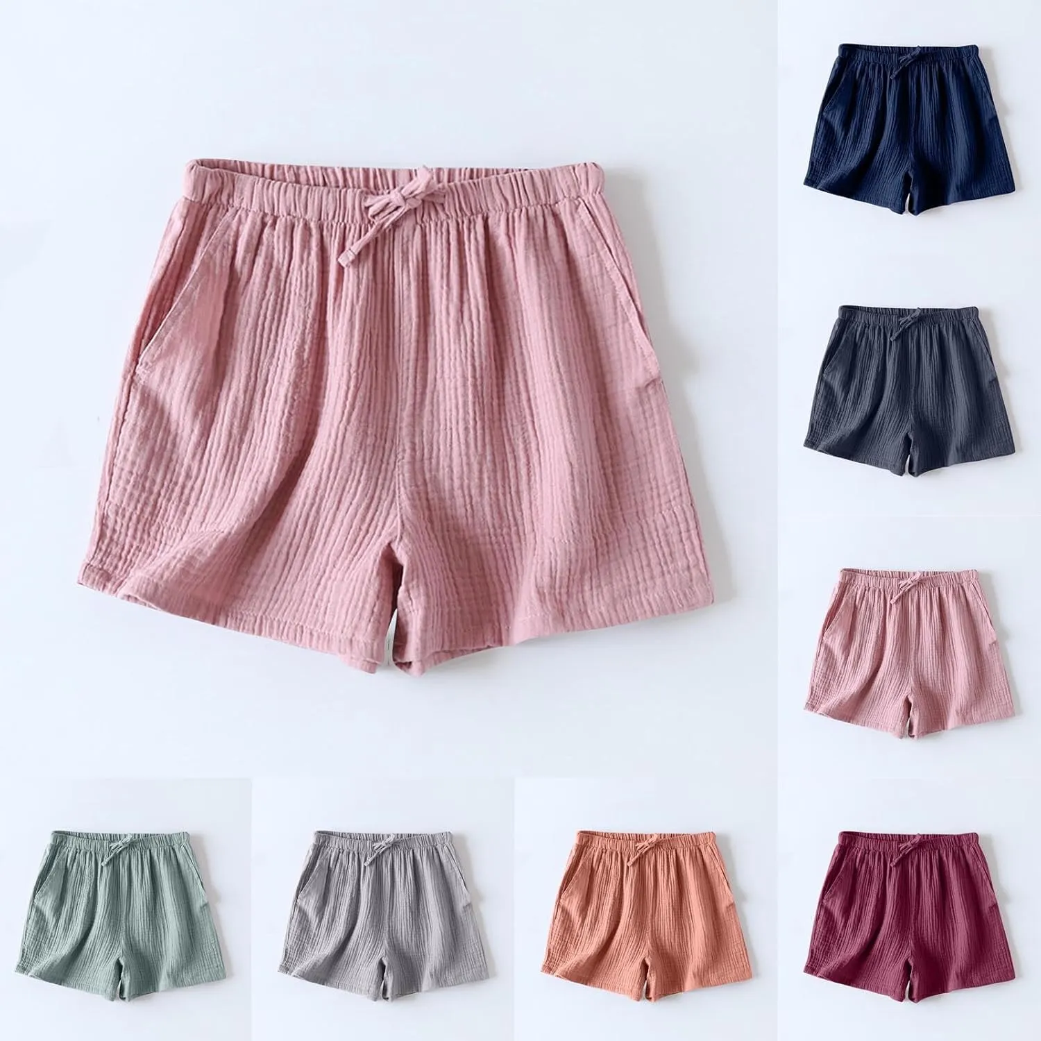 Cotton Linen Pajama Shorts for Women Summer Loose Elastic Waist Comfy Pj Bottoms Soft Sleepwear Lounge Shorts with Pockets