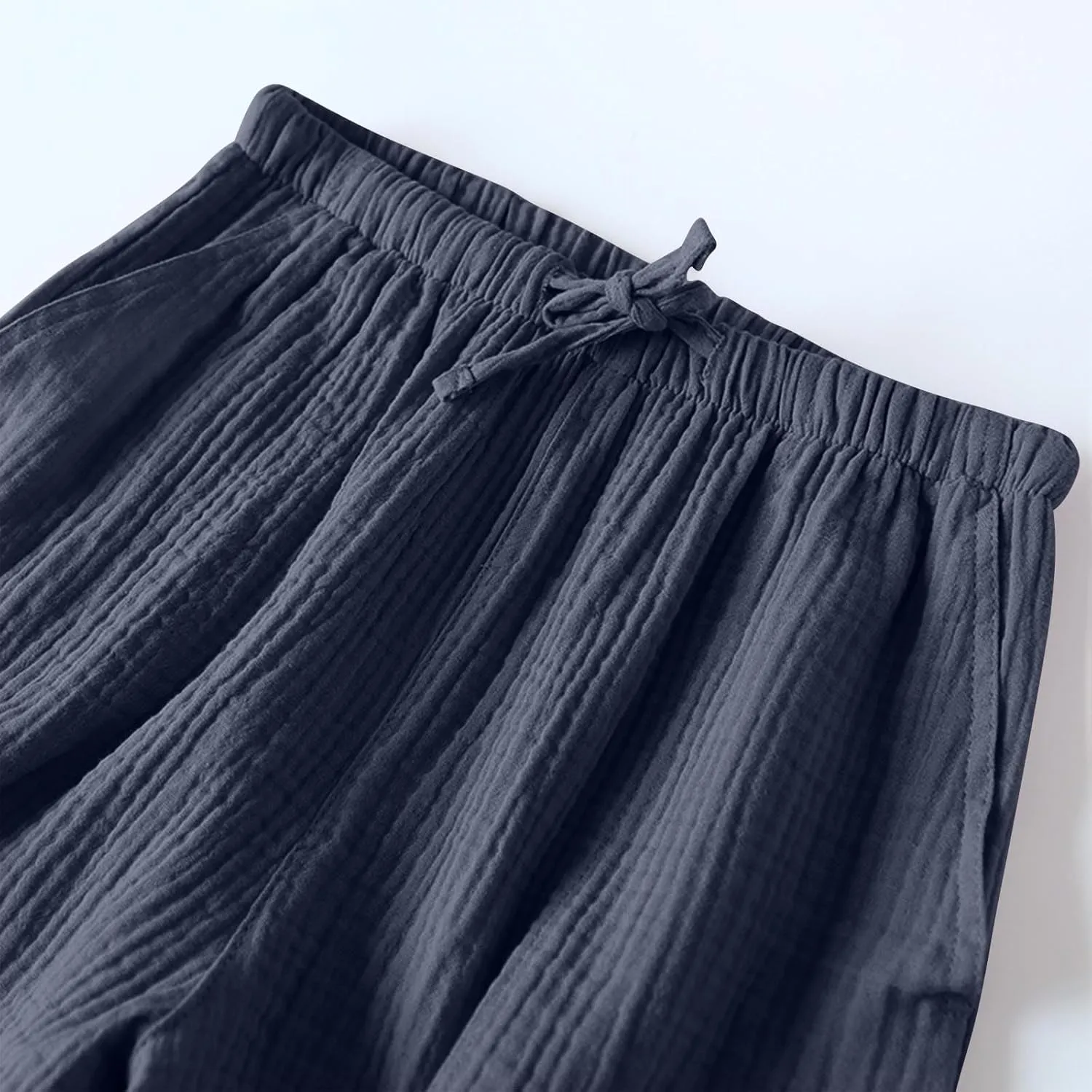 Cotton Linen Pajama Shorts for Women Summer Loose Elastic Waist Comfy Pj Bottoms Soft Sleepwear Lounge Shorts with Pockets