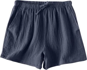 Cotton Linen Pajama Shorts for Women Summer Loose Elastic Waist Comfy Pj Bottoms Soft Sleepwear Lounge Shorts with Pockets