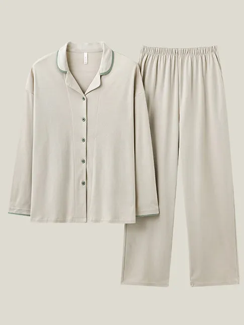 Cotton Long Sleeve Shirt Couple Pajama Set